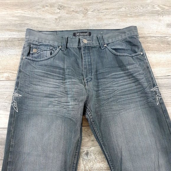 Chams Denim Jeans Men Women 36x28 Gray Distress Embriodered Casual Relaxed Wide - Picture 4 of 12